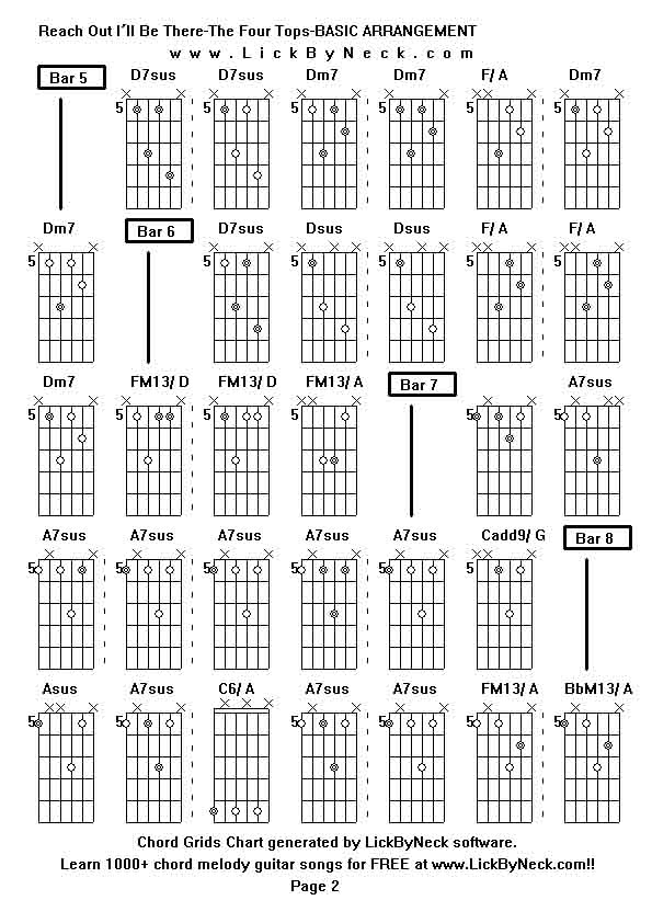 Chord Grids Chart of chord melody fingerstyle guitar song-Reach Out I'll Be There-The Four Tops-BASIC ARRANGEMENT,generated by LickByNeck software.